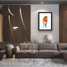 Quadro Decorativo Passarinho Geométrico Laranja 34x23cm