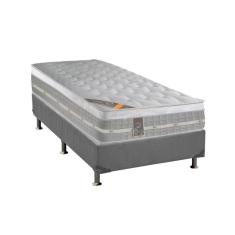 Cama Box Solteiro: Colchão Molas Castor Pocket Premium Gel + Base Crc Suede Gray(88X188)