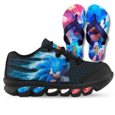 Kit Tênis De Led Infantil Menino Masculino Sonic + Chinelo-Masculino