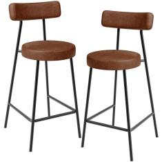 Kit 02 Banquetas Baixa Para Cozinha Sala De Jantar Bancada Milão L02 Couríssimo Marrom