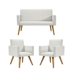 Kit Sofá Namoradeira + 2 Poltronas Bege