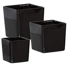 Trio De Cachepôs Quadrados Ceramicas Pegorin Preto