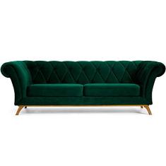 Sofá 3 Lugares Para Sala de Estar Império 180 cm D02 Veludo Verde Musgo C-303 - Lyam Decor