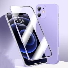 Capa de telefone com capa completa 360 para iPhone 12 11 Pro Max 12 Mini X XR XS Max Frente de vidro temperado traseira capa dura à prova de choque fosca, roxa, para iPhone 12Pro Max