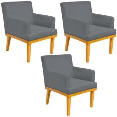 Kit 03 Poltronas Decorativa Para Sala de Estar Base Mel Beatriz W01 Su