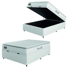 Cama Box Baú Casal Colchão Espuma D33 Pillow Top New Millenium 138x188x60cm Branco Hellen