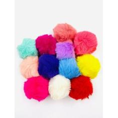 Kit 12 Chaveiros De Pompom Pelúcia Peludo Macio Bolsa - oem, Coral-cla