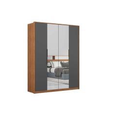 Guarda Roupa Solteiro 4 Portas (2 c/ Espelhos) e 3 Gavetas Attore Amendola/Grafito - Demóbile