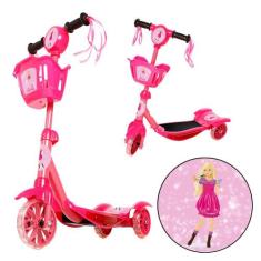 Patinete Infantil Rosa Barbie Resistente Scooter Cestinha - Toys 2U