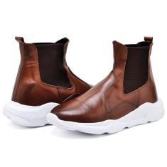 Tênis Masculino cano alto bota Chelsea Em Couro Confortável-Unissex