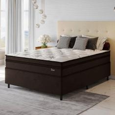 Conjunto Cama Box Casal Zoe Com Molas Ensacadas  138 x 188 x 65 Marrom