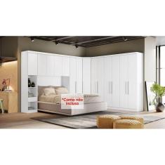 Quarto Modulado Rizon 5 Peças (1 Armário Ponte 1 Closet 2 Guarda Roupas 1 Complemento) Qc203 Branco