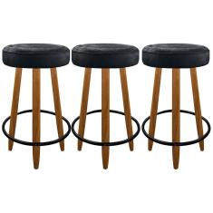 Kit 3 Banqueta Alta 60cm Madeira Com Apoio Pára Os Pés Cinza