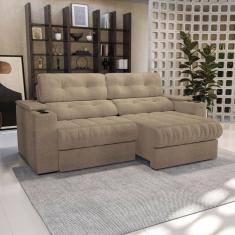 Sofá 260cm com Porta Copos Retrátil e Reclinável Premier  Cinza