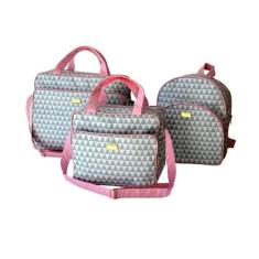 Kit Bolsa Mala Bebê Menino Trg  Rosa 3Pç Passeio - Rubiavi