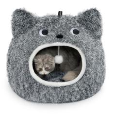 CATISM Cama de gato para gatos em ambientes internos – Lavável, pelúcia macia, almofada removível, base antiderrapante, caverna grande com bolas de brinquedo para gatinhos e animais pequenos