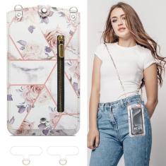 Bolsa para celular pequena bolsa transversal feminina de couro, mini bolsa de ombro, capa carteira com ranhura para cartão, corrente de pescoço com tela sensível ao toque, bolso com zíper para todos