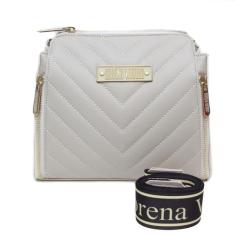 Bolsa Feminina Bordada Transversal Alça Bordada Lorena Vitoria, Marfim