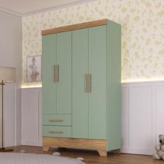 Guarda Roupa Infantil 4 Portas 2 Gavetas Catavento Rodial, Verde/Natur