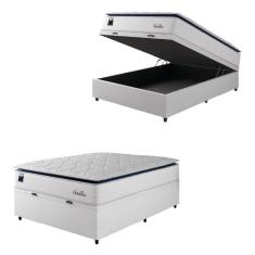 Cama Box Baú Casal Colchão Molas Ensacadas Com Pillow Sevilha 138x188x74cm Branco/cinza Hellen