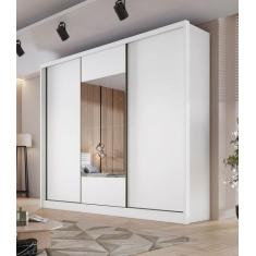 Guarda Roupa Casal com Espelho 3 Portas 8 Gavetas - Arezzo Plus-Branco