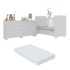 Berço 3 em 1 com Colchão Incluso Rodízios e Cômoda Chantilly Multimóveis Mp4289 Branco