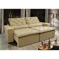 Sofá Lisboa. 2,52m Retrátil, Reclinável com Molas no Assento Tecido Suede Bege