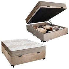 Cama Box Baú Casal Ipanema com Colchão Molas Ensacadas Suede 138x188x66cm Bege Portobel