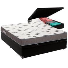 Cama Box Baú Preto E Colchão Light Espuma D33 Casal Ortobom