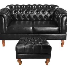 Sofá 2 Lugares com Puff Duquesa Decoração Sara Recepção Chesterfield -