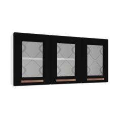 Armário De Cozinha De Aço Aéreo Triplo 120cm Branco preto