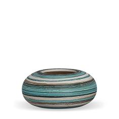 Cachepot Redondo G Decoração Em Cerâmica Azul e Palha Marrakesh