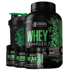 Kit Whey Charged On + Bcaa + Gluta + Creatina + Shaker-Unissex