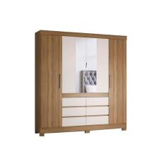 Guarda Roupa Casal 4 Portas E 6 Gavetas C/ Espelho Cádis Amêndola/off White - Demóbile