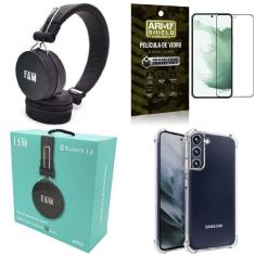 Capinha samsung s22 plus + fone bluetooth a095 + película 3d