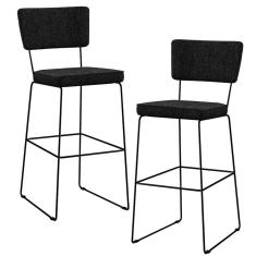 Kit 02 Banquetas Alta Base Aço Fixa Linho Chumbo