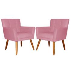 Kit 02 Poltronas Decorativas Onix Suede Rosa - DS Estofados