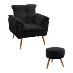 Kit Poltrona Opala e Puff Solar Sued Preto Aradecor