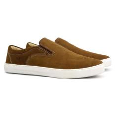 Tênis Slip-On Masculino Couro Nobuck West Bulls Moda Casual, 41, Marro