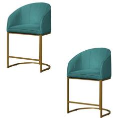 Kit 2 Banco Banqueta Poltrona Mia Base Metal Dourada Veludo - Fina Mob