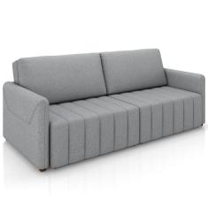 Sofá Cama Retrátil Para Sala De Estar 192cm Porthos M03 Linho Cinza - Lyam Decor