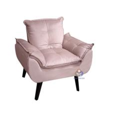 Poltrona/Cadeira Decorativa Glamour Com Pés Quadrado Rosa Veludo - SMF