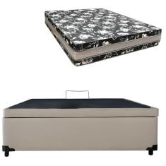 Cama Base Box Baú Casal Super Black Sintético Bege + Colchão Casal Super Black D33  28x138x188