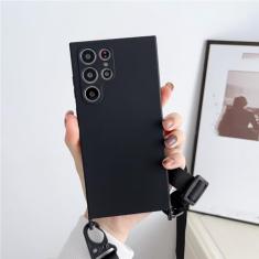 Capa de silicone líquido com alça de colar crossbody para Samsung S23 S22 Ultra S21 Plus S20FE A52 A72 A22 A32 Candy Color Cover, preta, para S20 Lite