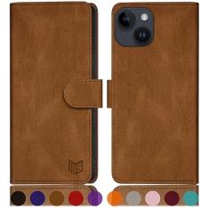 SUANPOT Design para iPhone 15 Plus 6,7 polegadas com suporte de carteira protetora com suporte de cartão de crédito RFID, capa flip de couro PU à prova de choque mulheres homens para Apple 15 Plus