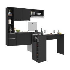 Armário De Cozinha Com Bancada Americana/mesa Gourmet Sofia Multimóveis Mp2195 Preto Preto