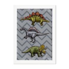 Quadro Infantil Dinossauro Cinza Moldura Branca 22x32 - Quartinhos