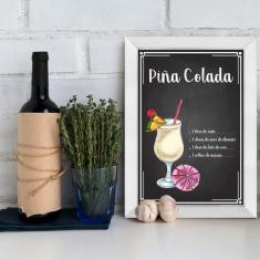 Quadro Bebida Piña Colada 22x32cm Moldura Branca - Quartinhos