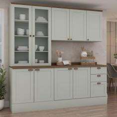 Cozinha Modulada Compacta 4 Peças com Armário Aéreo 2 Portas Vidro 100