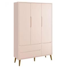 Guarda-roupa Retrô 3 Portas Théo New Rosa Fosco Com Madeira - Moveisaqui